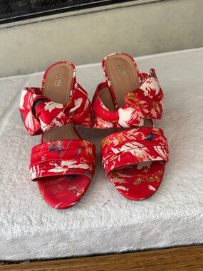 Red Floral Block Heel Sandals